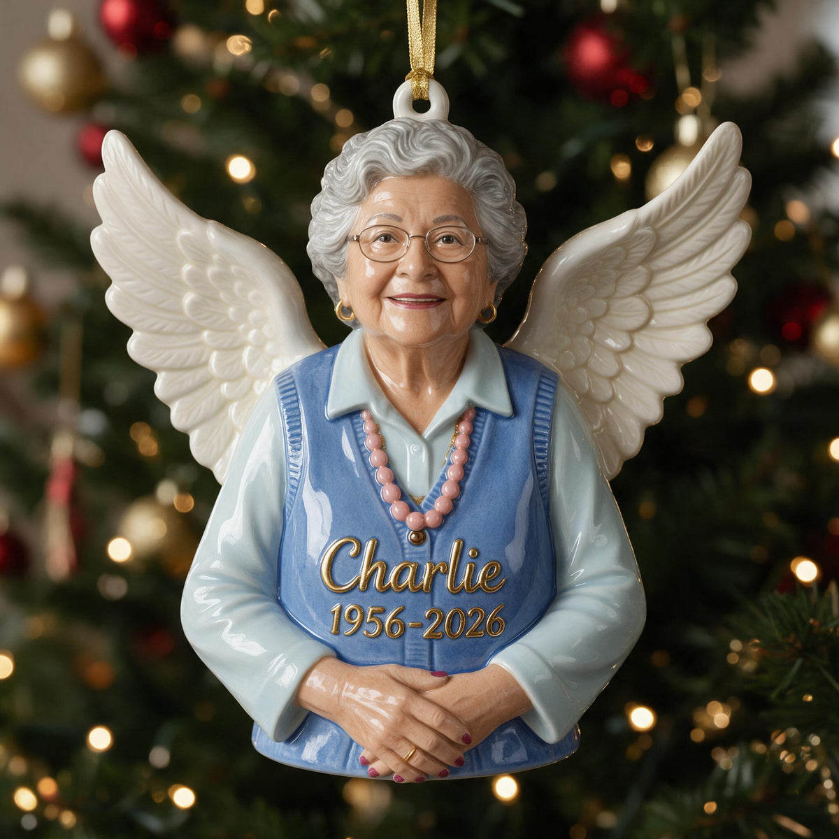 Personalized Christmas Older Latina Woman Grandma Memorial 3D Ornament