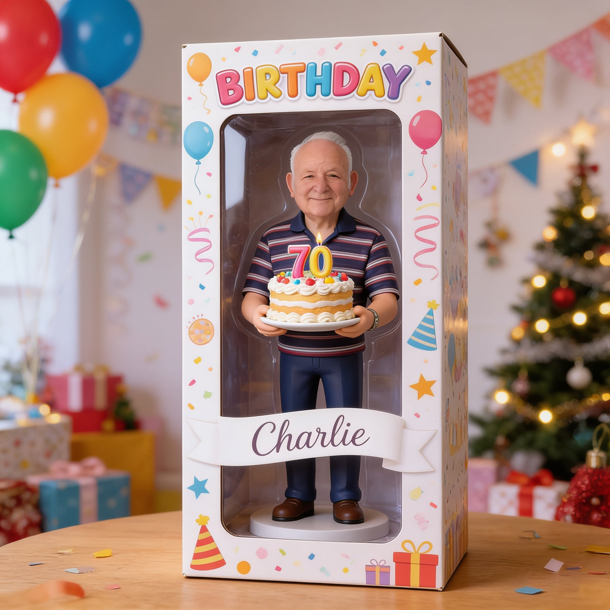 Personalized 70th Birthday Older Man Acrylic Display Box, Dad Grandpa Keepsake Gift