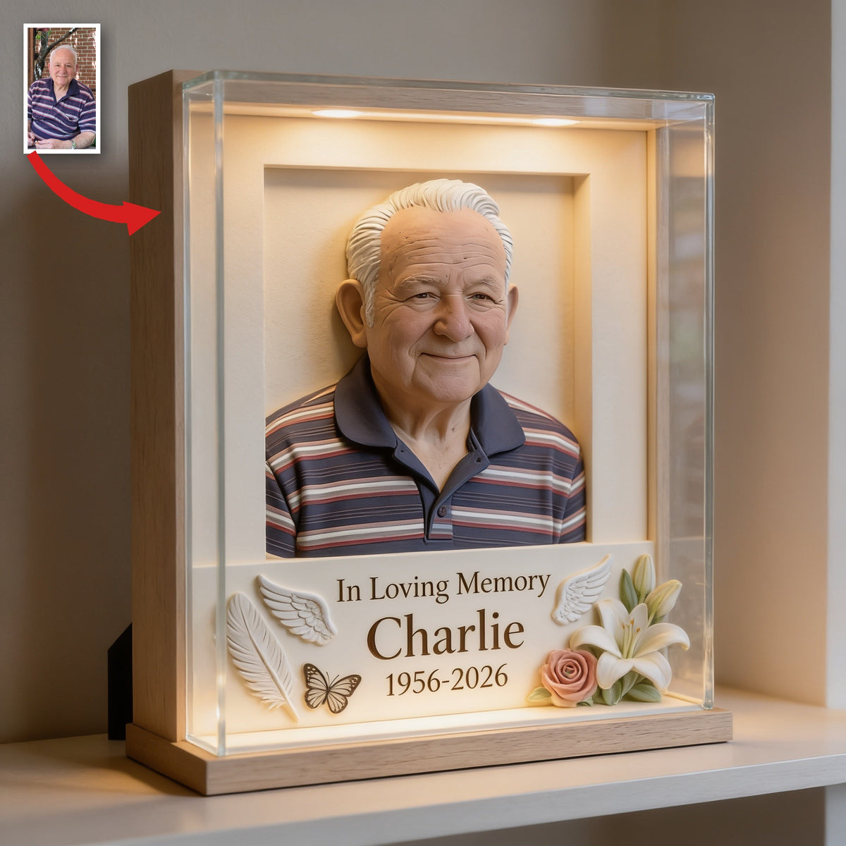 Personalisierte Gedenktafel für Opa in Form eines älteren Mannes
