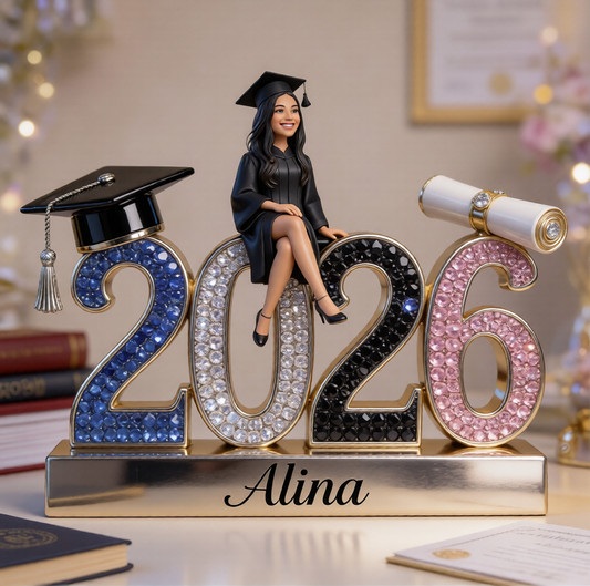 Personalisierte Abschlussfigur 2026 - Individuelle Latina Absolventin Namensschild Geschenk - Luxuriöse Strass Schreibtischdekoration