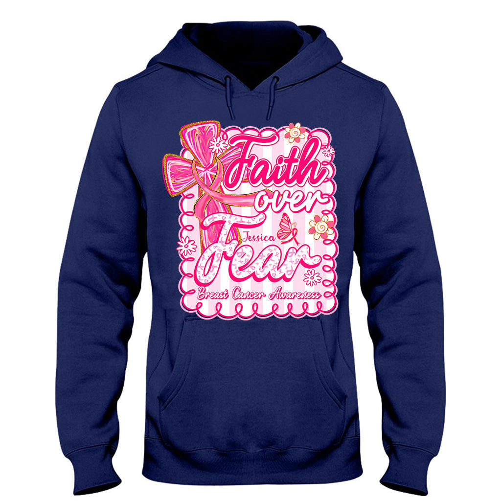 Preppy Breast Cancer Faith Over Fear - Personalized Breast Cancer Awareness T-shirt And Hoodie