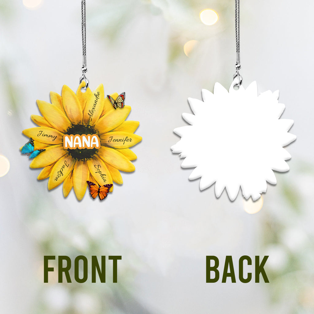 Sonnenblume mit beliebigem Titel und Namen eines Kindes – personalisierter Autoanhänger für Oma
