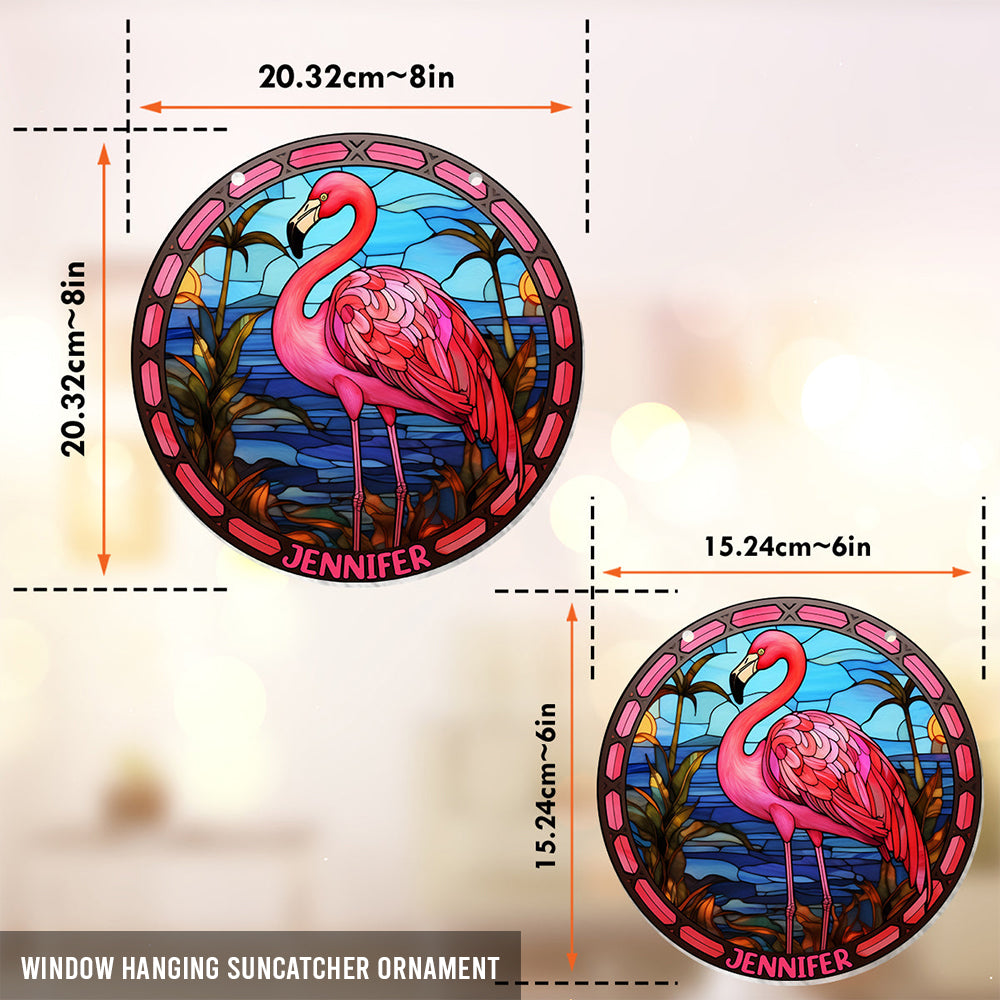 Love Flamingos - Personalized Flamingo Window Hanging Suncatcher Ornament