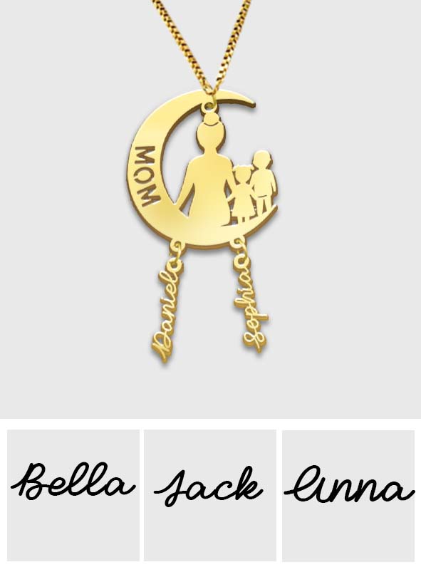 Mama, ich liebe dich bis zum Mond und zurück – Personalisierte Mutterkette mit Anhängern
