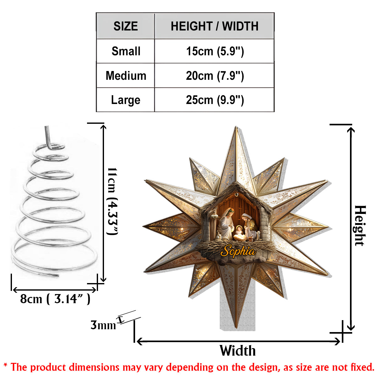 Stern von Bethlehem, Krippenszene - Personalisierte christliche LED-Lichterbaumspitze