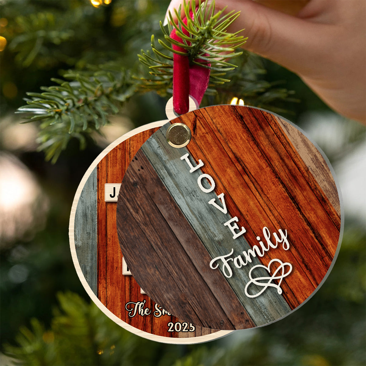 „Liebe Familie“-Kreuzworträtsel/Scrabble-Puzzle – Personalisierter Familien-Wende-Ornament