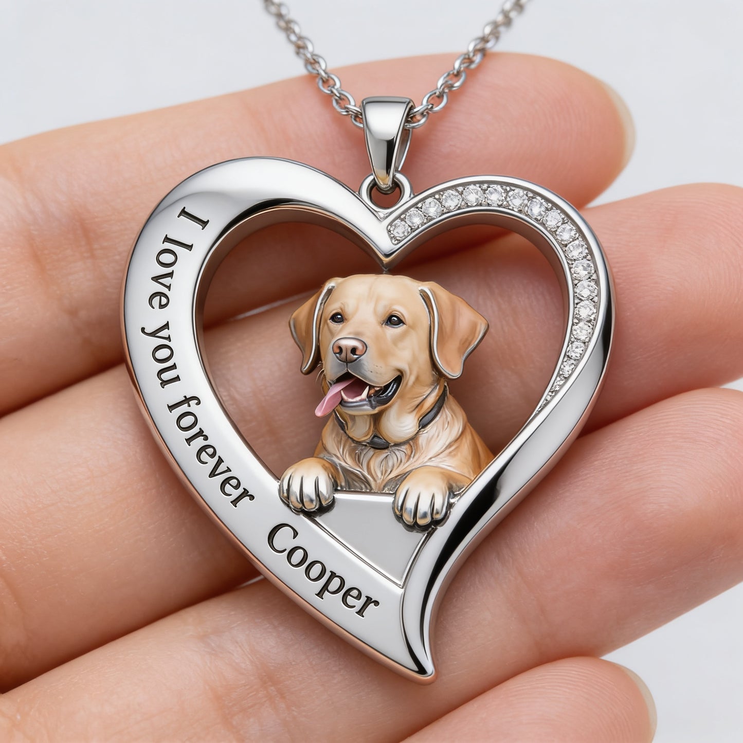 Custom Any Photo Yellow Labrador Retriever Dog Heart Pendant Necklace – I Love You Forever Personalized Pet Memorial Jewelry Gift