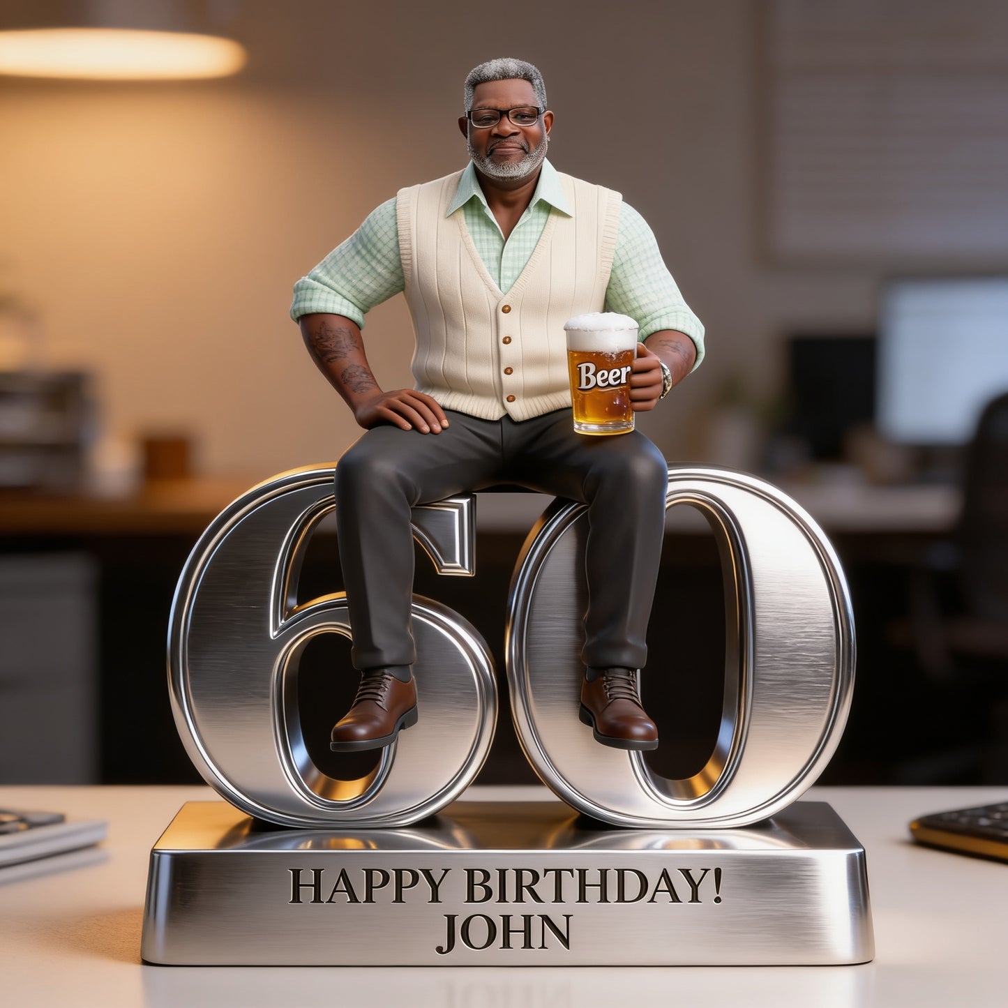 Custom Older Black Person Birthday Acrylic Plaque Personalized Photo Desk Keepsake Gift Custom Shaped Senior Decor