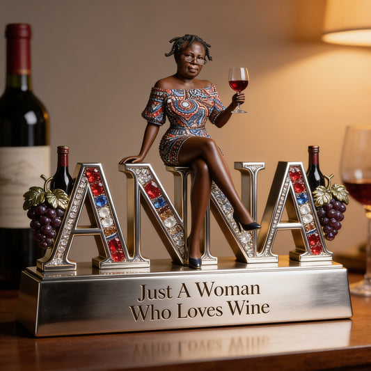 Personalized Old Black Woman Wine Lover Custom Shaped Acrylic Plaque, Custom Name Senior Desk Sign Gift for Her