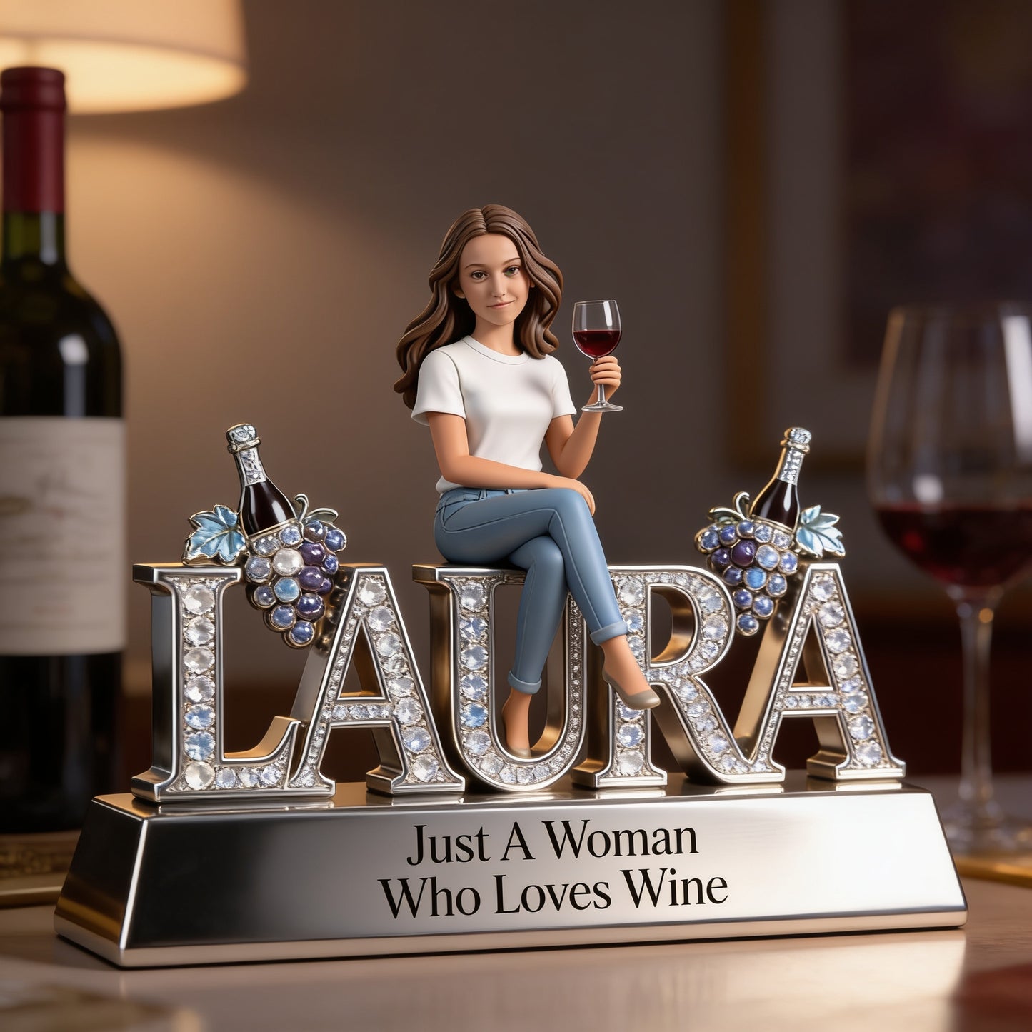 Personalized Latin Woman Wine Lover Custom Shaped Acrylic Plaque, Custom Name Latin Desk Sign, Gift for Her
