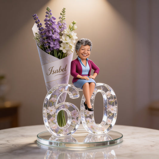 Geschenk für sie – Blumenstrauß und Zahl – Personalisierte Geburtstagsplakette aus Acryl in individueller Form