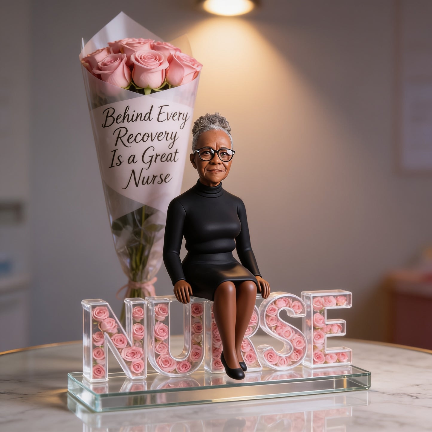 Personalized Old Black Female Nurse Acrylic Plaque - Custom NURSE Desk Decor Retirement Gift for Healthcare Office