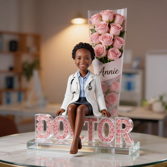 Personalized Black Female Doctor Photo Acrylic Plaque Custom Medical Graduation Retirement Gift Black Physician Office Desk Decor