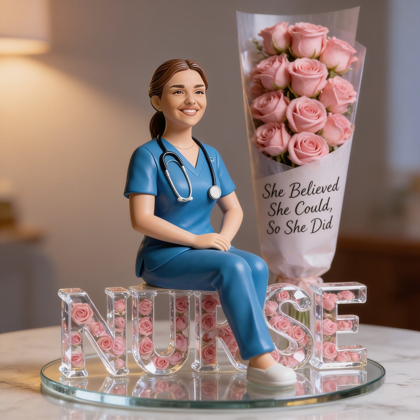 Personalized Latin Female Nurse Acrylic Plaque Glass Block - Custom Nurse Desk Decor Gift for Healthcare Office Display
