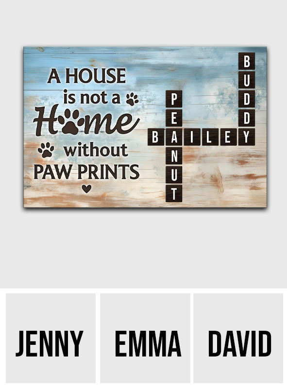 Zuhause mit Pfotenabdrücken – Haustier-Kreuzworträtsel-Kunst – Personalisierte Leinwand und Poster mit Hund