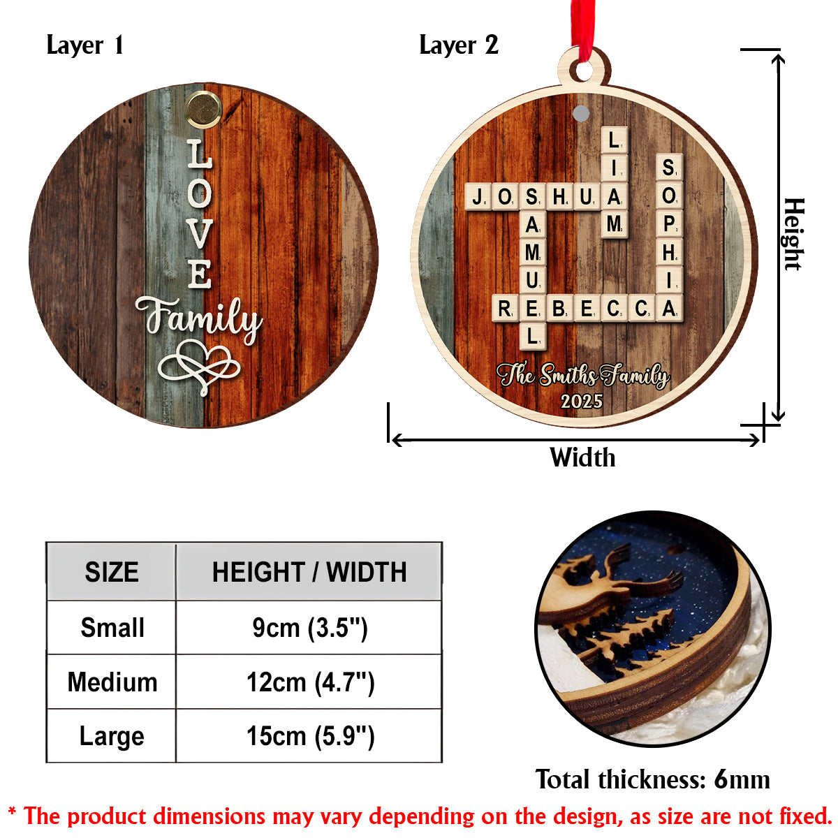 „Liebe Familie“-Kreuzworträtsel/Scrabble-Puzzle – Personalisierter Familien-Wende-Ornament