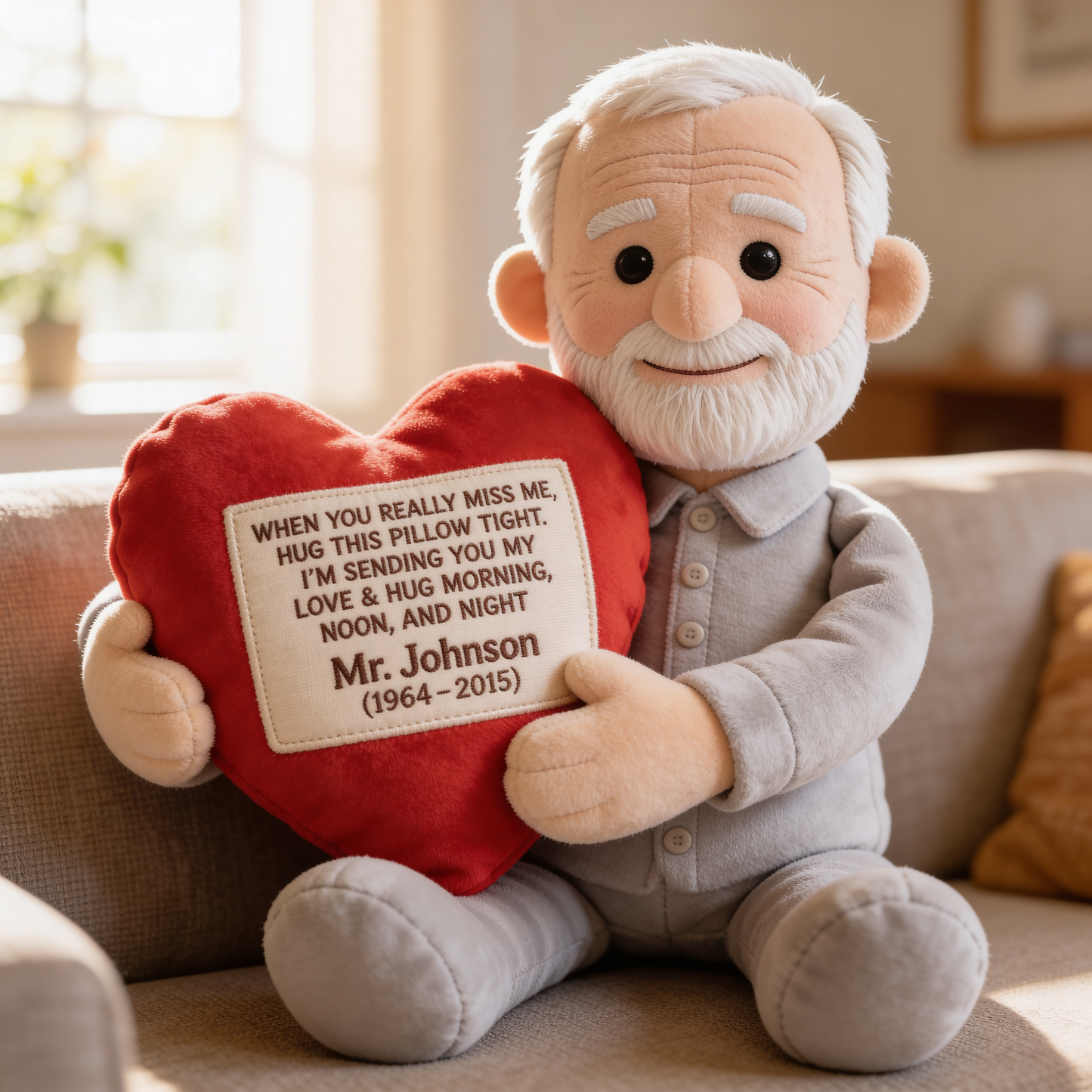 Gedenkgeschenk für Verstorbene – personalisiertes Gedenkkissen aus Kunstfell