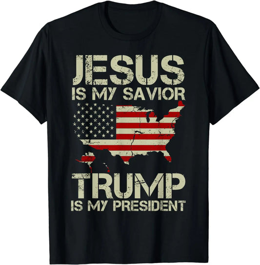 Jesus ist mein Erlöser, Trump ist mein Präsident – ​​T-Shirt, Trump 2024 – Bedrucktes Grafik-T-Shirt & Hoodie