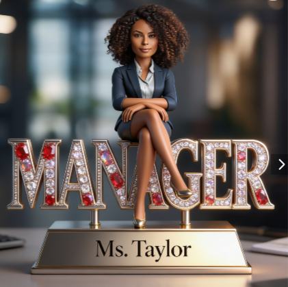 Custom Black Female Manager Desk Nameplate Plaque - Personalized Corporate Figure Trophy Gift