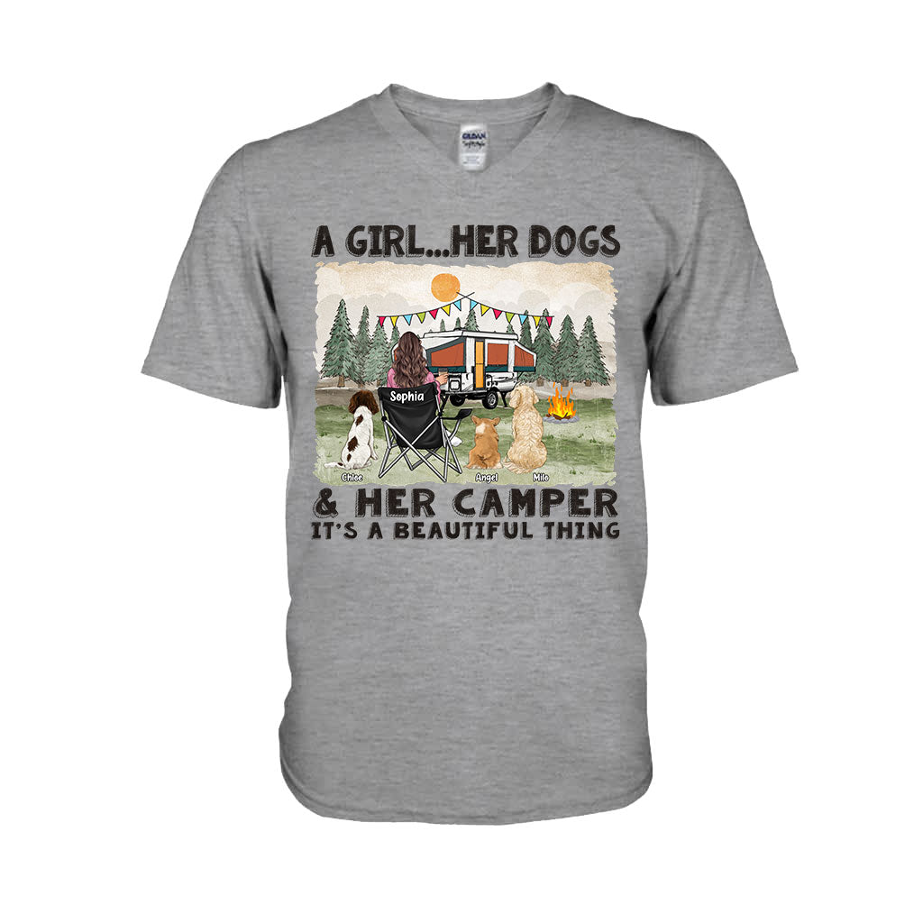 A Girl Her Dogs And Her Camper - Personalized Camping T-shirt & Hoodie