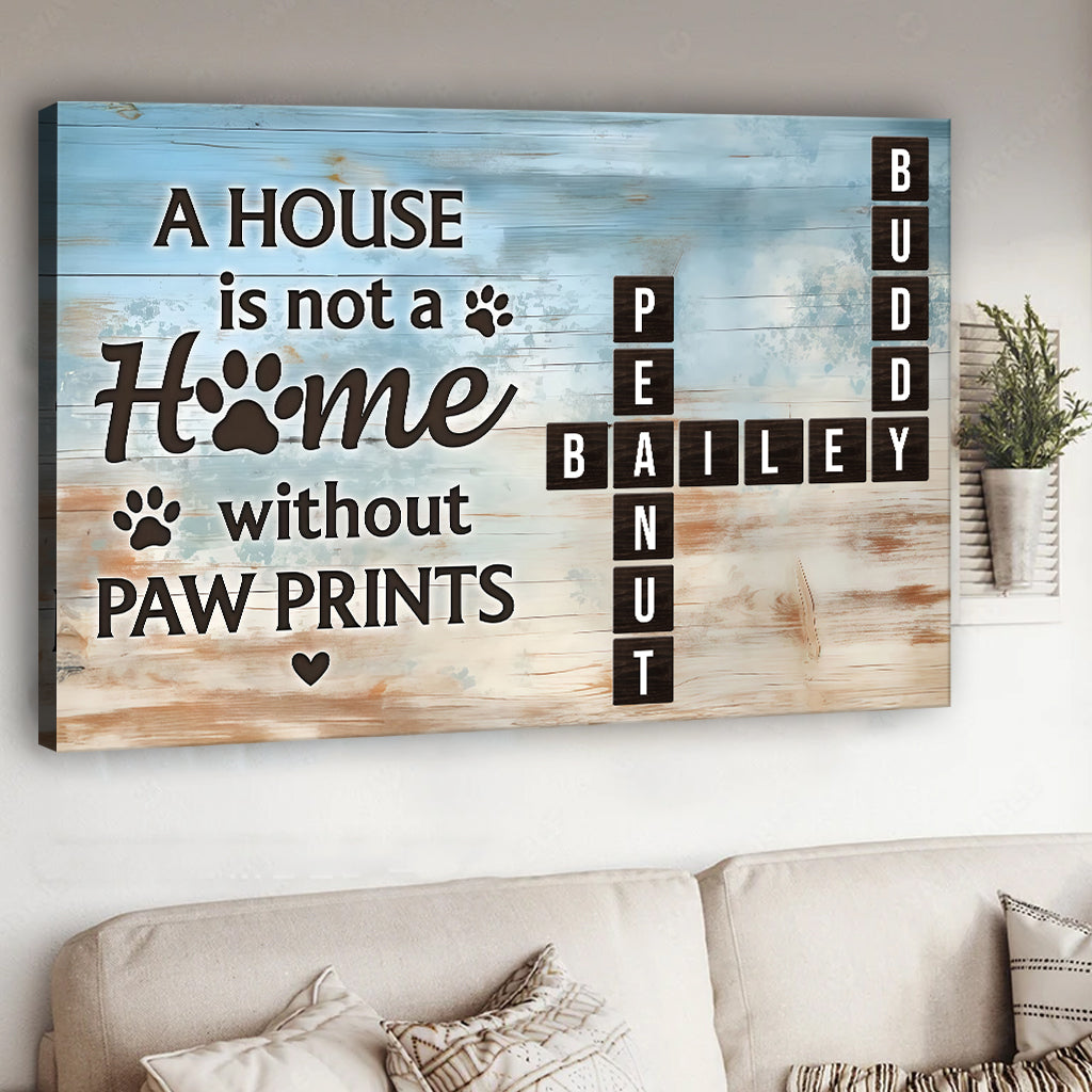 Zuhause mit Pfotenabdrücken – Haustier-Kreuzworträtsel-Kunst – Personalisierte Leinwand und Poster mit Hund