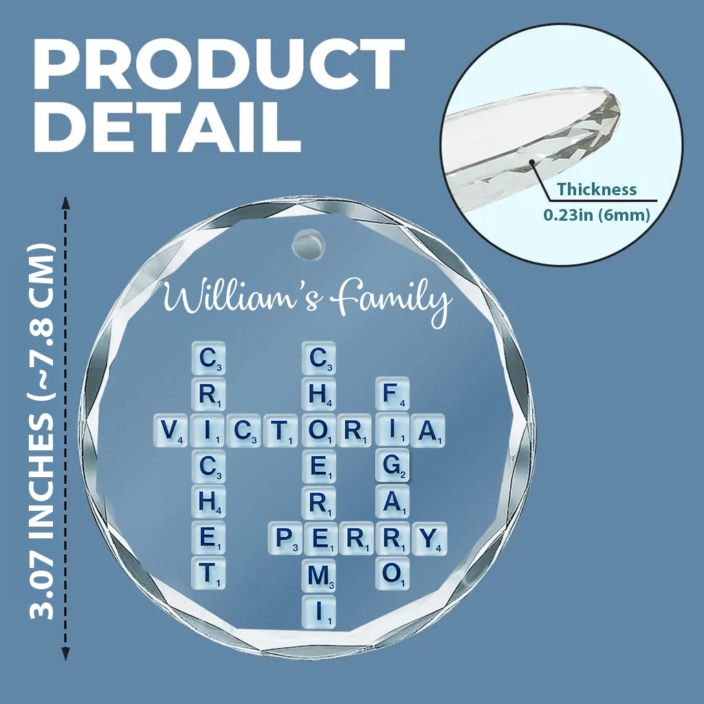 Unsere Familie, Namenspuzzle aus Treibglas – Personalisierter runder Familienschmuck aus Glas