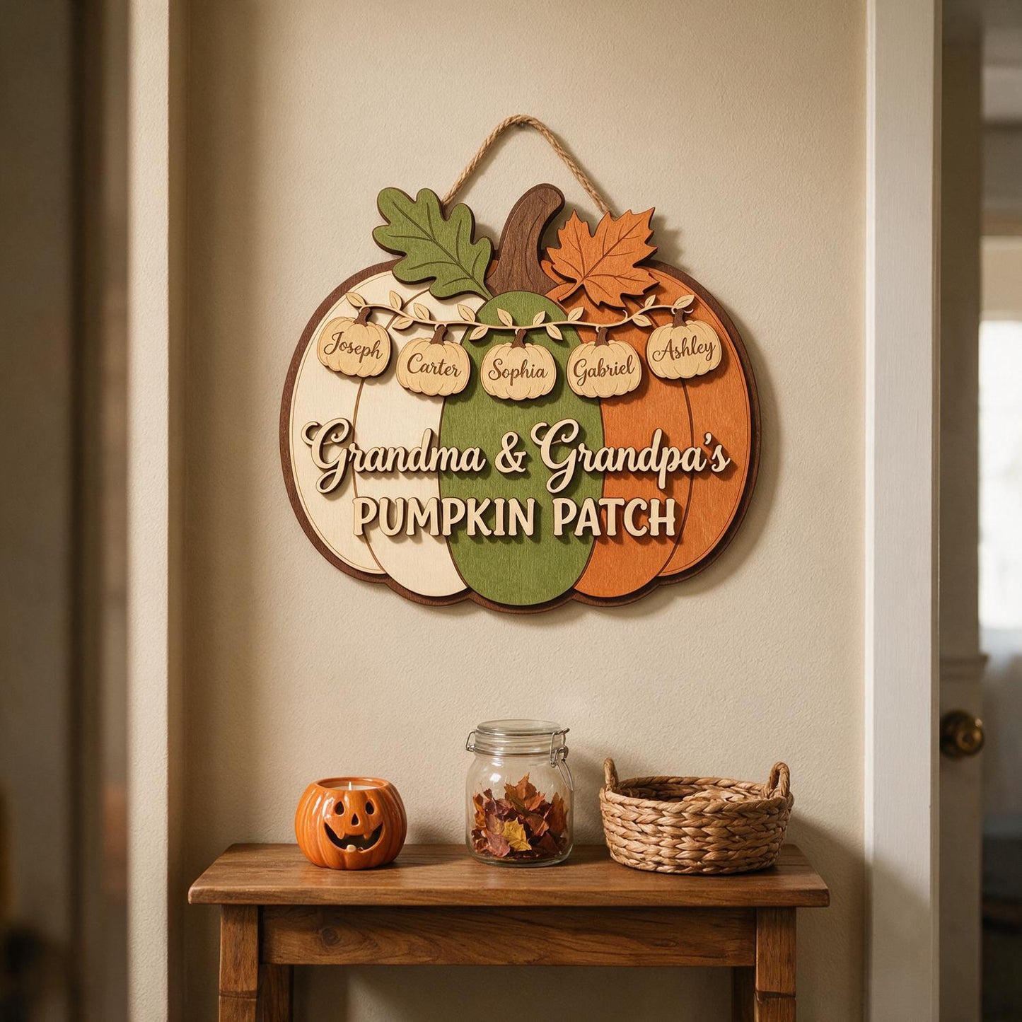 Grandma & Grandpa's Pumpkin Patch Personalized Wood Sign - Custom Grandkids Names Fall Decor Gift