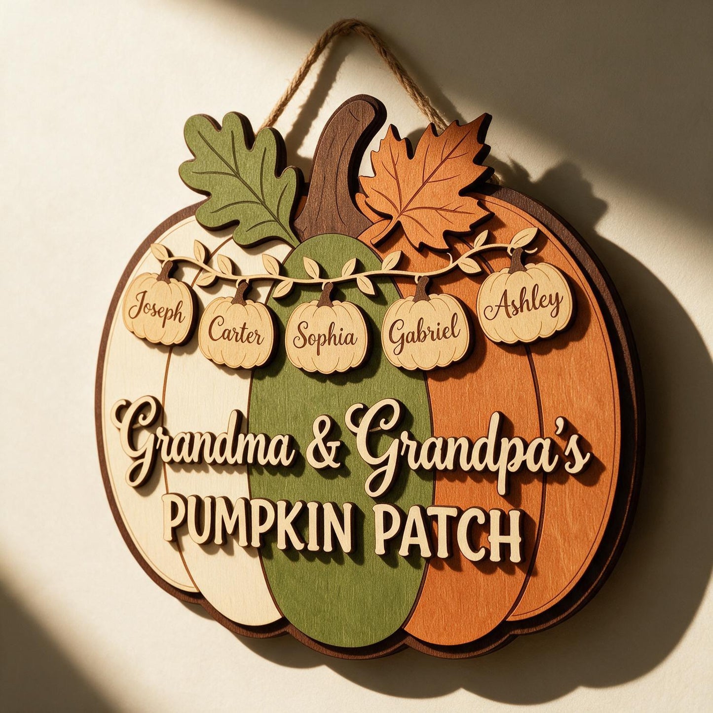Grandma & Grandpa's Pumpkin Patch Personalized Wood Sign - Custom Grandkids Names Fall Decor Gift