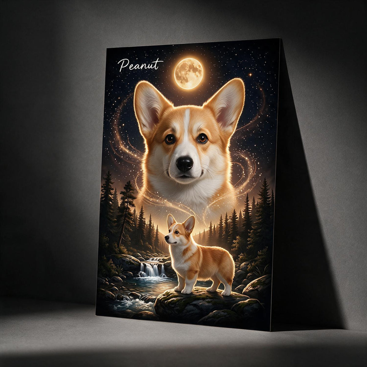 Personalized Pembroke Welsh Corgi Moonlit Poster, Pet Memorial Gift for Dog Lovers
