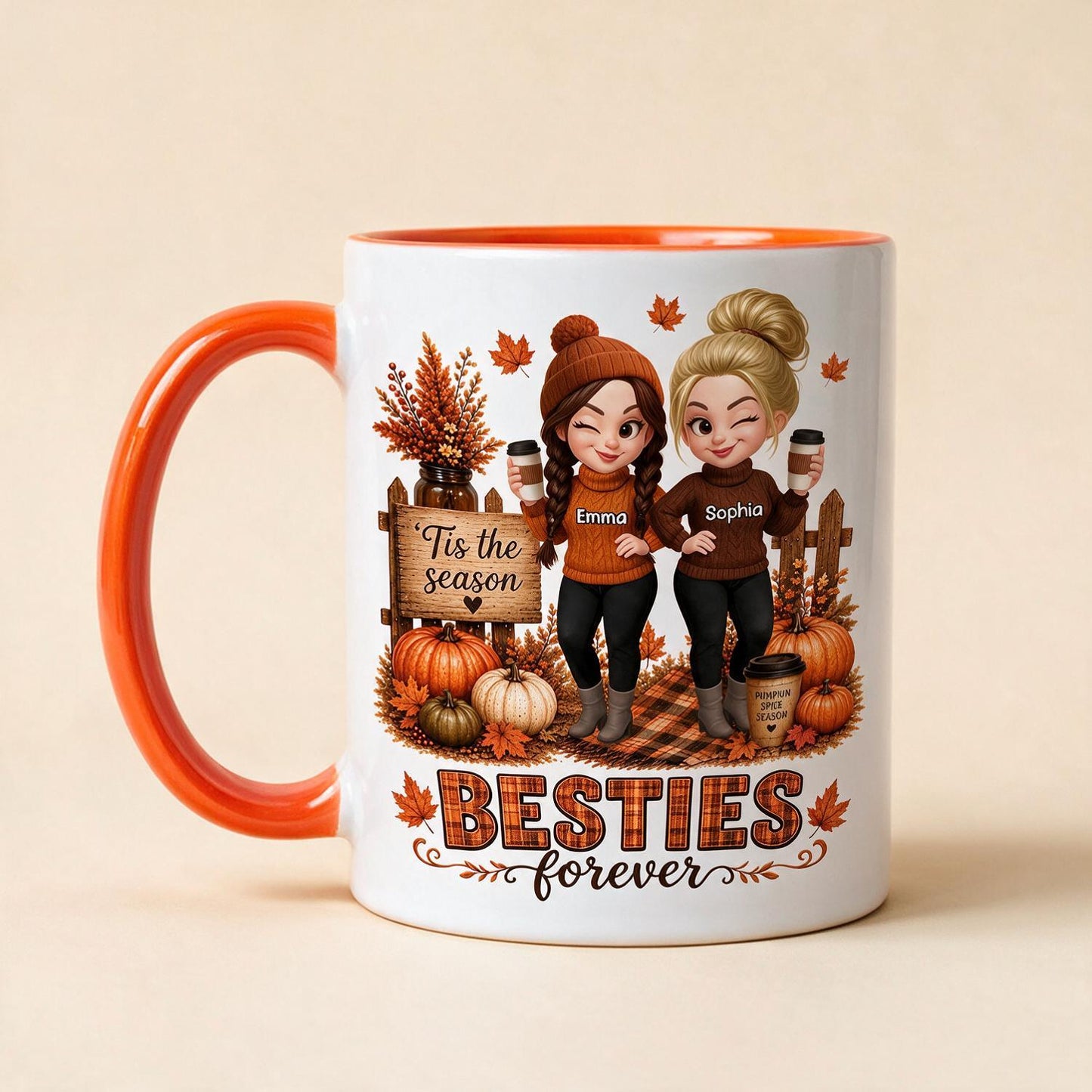 Custom Name Fall Besties Forever Mug | Personalized Pumpkin Season Best Friend Gift