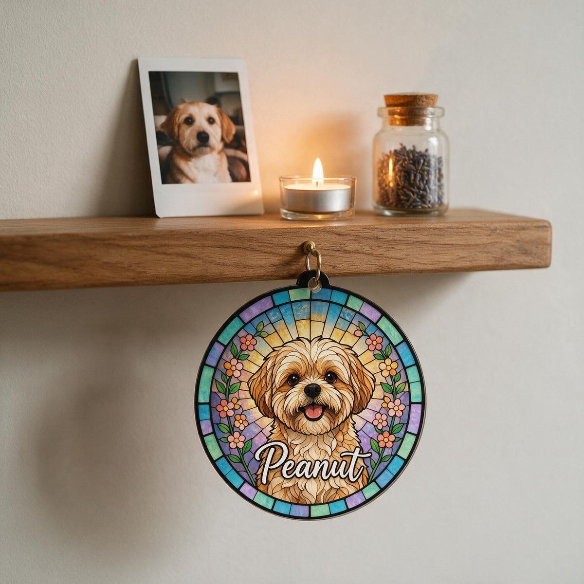Personalized Light Brown Shih Tzu Dog Stained Glass Style Acrylic Window Hanging, Pet Memorial Gift