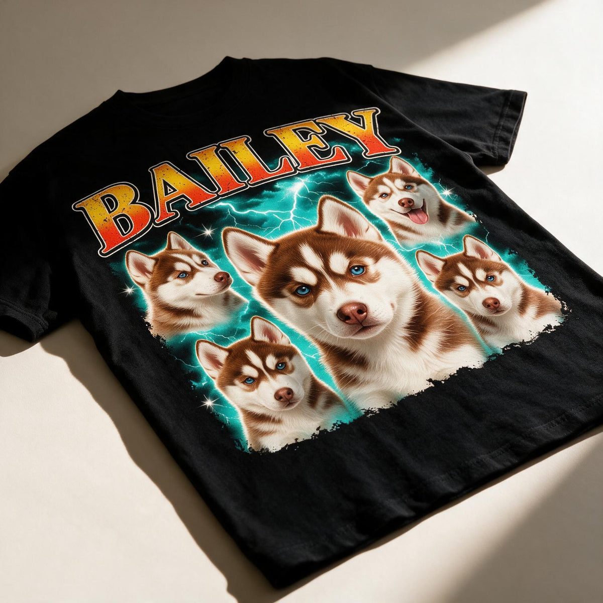 Custom Photo Red Husky Vintage 90s Rap Bootleg T-Shirt, Retro Dog Lover Gift Tee