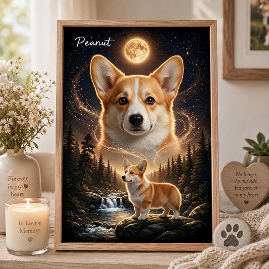 Personalisierter Pembroke Welsh Corgi Mondlicht Poster, Haustiergedächtnis Geschenk für Hundefreunde