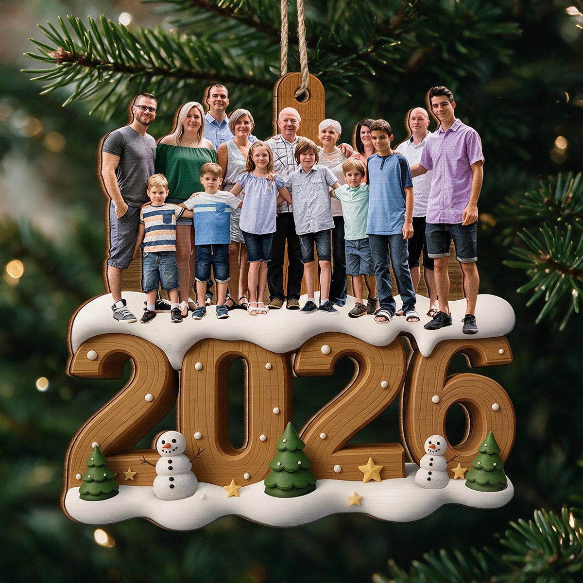 Custom Photo Christmas 2026 Family Custom Shaped Wooden Ornament, Holiday Keepsake Gift