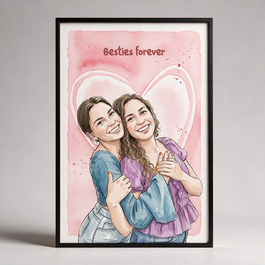 Personalized Besties Forever Watercolor Poster Custom Friend Gift