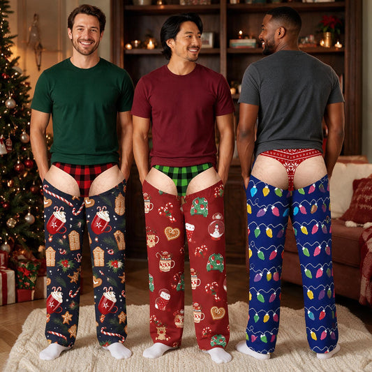 Custom Photo Christmas Funny Men's Lounge Pants, Gag Gift Pajama Bottoms
