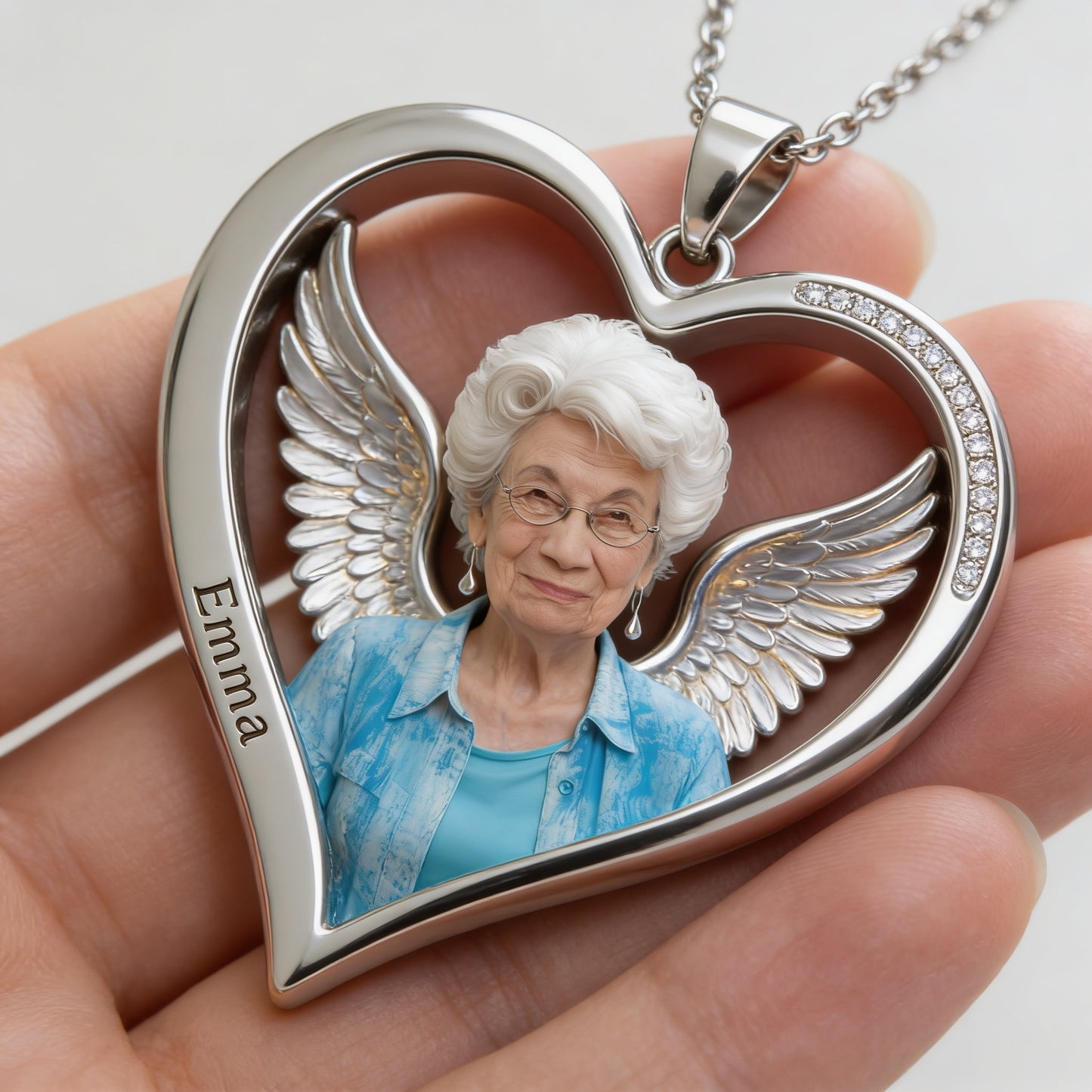 Custom Older Women Photo Shaped Metal Pendant Necklace Personalized Mother Picture Memorial Jewelry Remembrance Gift Casual Wear Travel Accessory