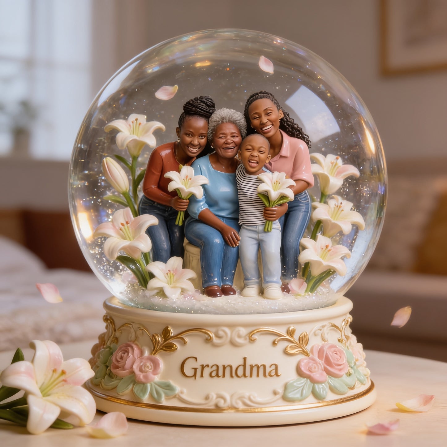 Personalisierte schwarze Oma & Familien-Glaskuppel-Lampe - Sentimentales Schlafzimmer-Dekor Geschenk