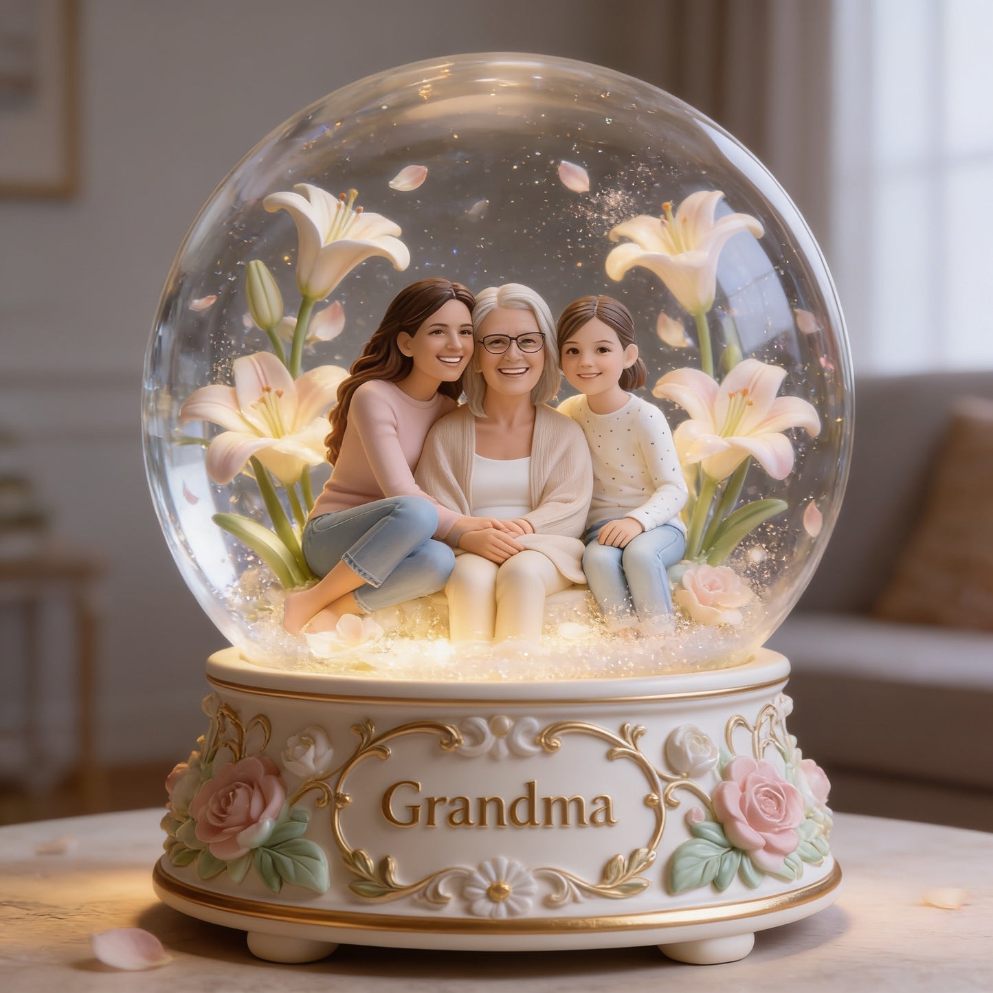 Personalisierte Oma & Familien Glasdome Lampe - Individuelle Familienfigur, sentimentales Schlafzimmergeschenk