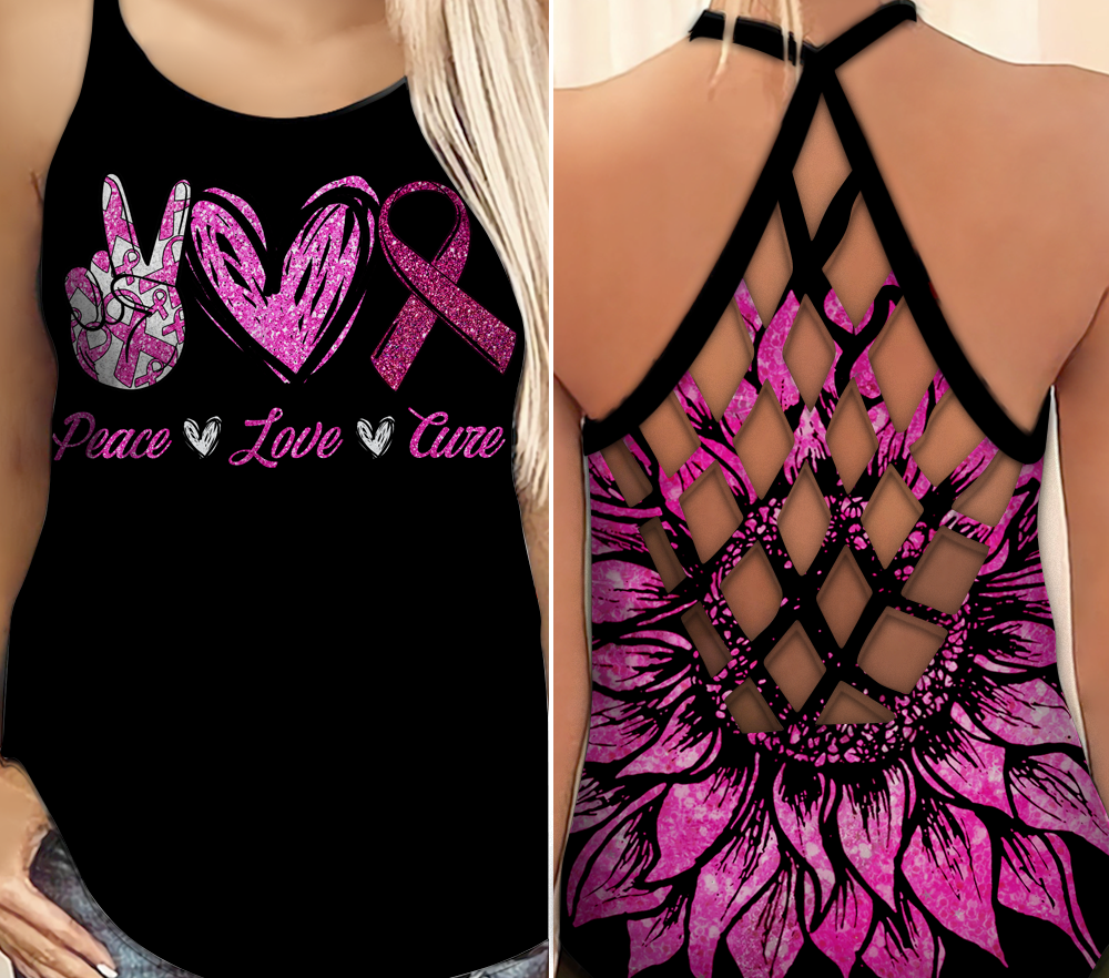 Peace Love Cure - Breast Cancer Awareness Cross Tank Top 0722