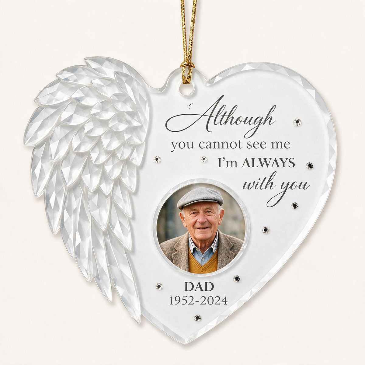 Personalisierte Herz-Engel-Flügel Erinnerungs-Acryl-Ornament - Individuelles Foto Trauergeschenk für Papa