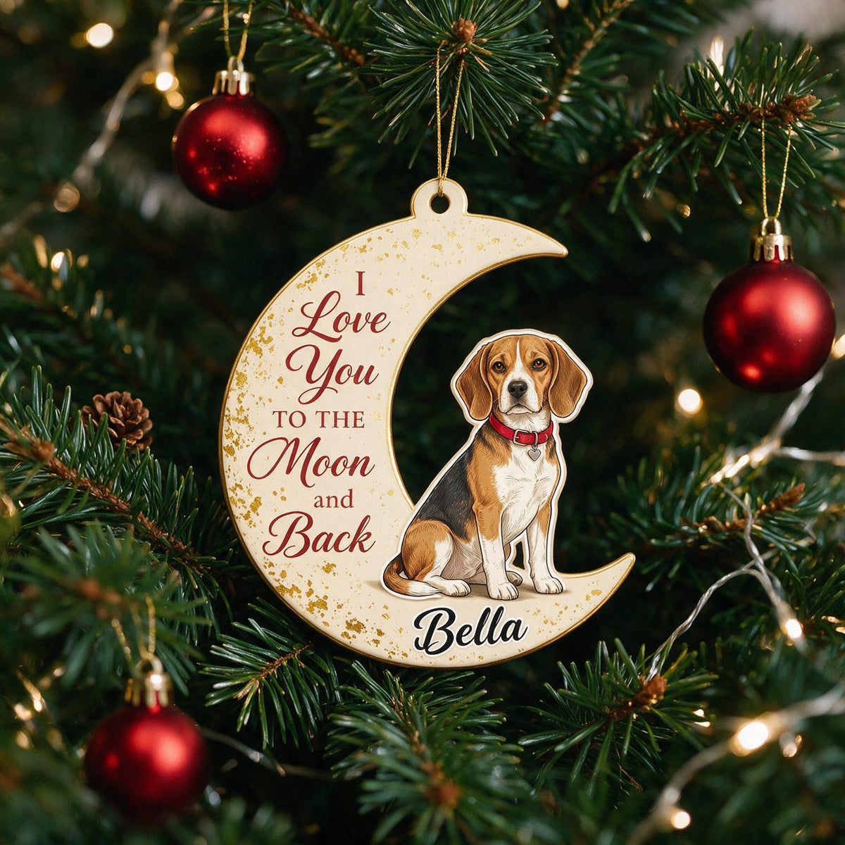 Personalized Beagle Moon Acrylic Ornament - I Love You To The Moon And Back Custom Name Christmas Gift For Dog Lovers