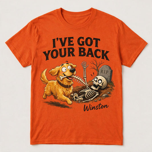 Personalized Halloween Golden Retriever Funny Dog T-Shirt, I've Got Your Back Skeleton Gift For Dog Lovers
