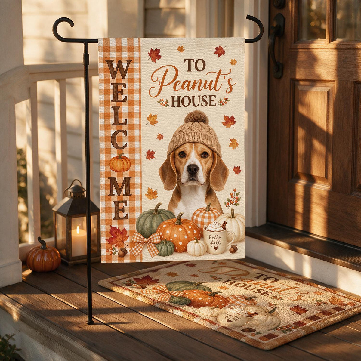Personalized Fall Beagle Dog Garden Flag - Custom Name Welcome Pumpkins Gift for Dog Lover