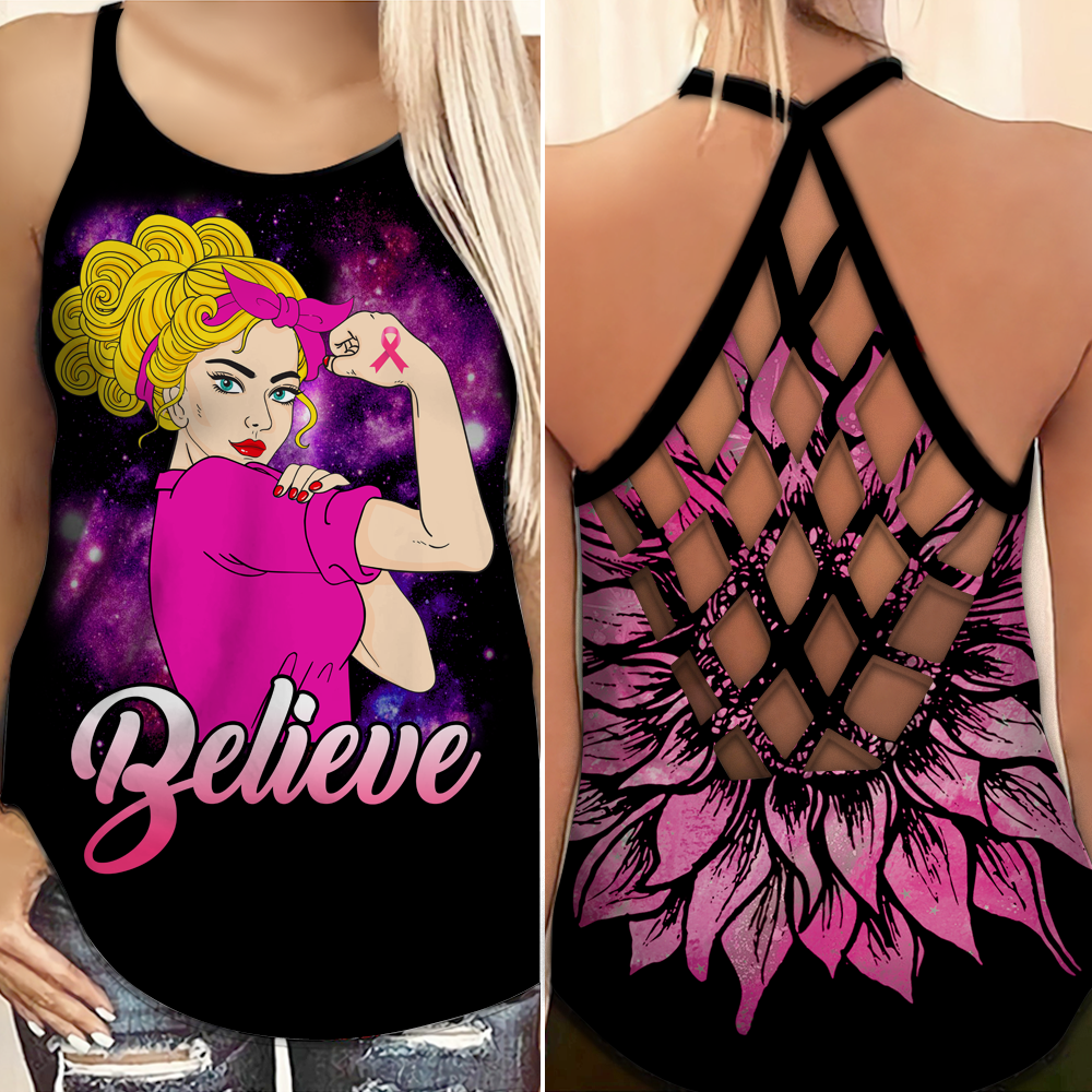 Believe – Tanktop mit Kreuzmotiv zur Sensibilisierung für Brustkrebs 0722