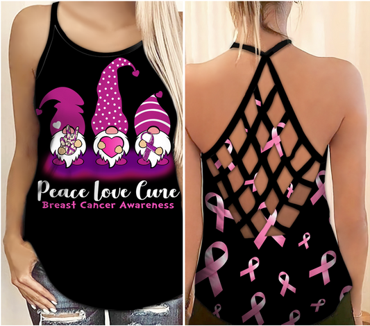 Peace Love Cure – Tanktop mit Kreuz zur Sensibilisierung für Brustkrebs 0722