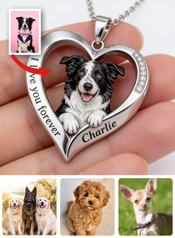 Custom From Any Photo - Personalized Black and White Border Collie Shaped Metal Pendant Necklace