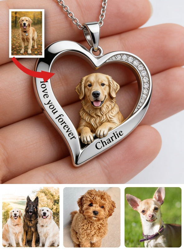 Custom From Any Photo - Personalized Fluffy Golden Retriever Shaped Metal Pendant Necklace