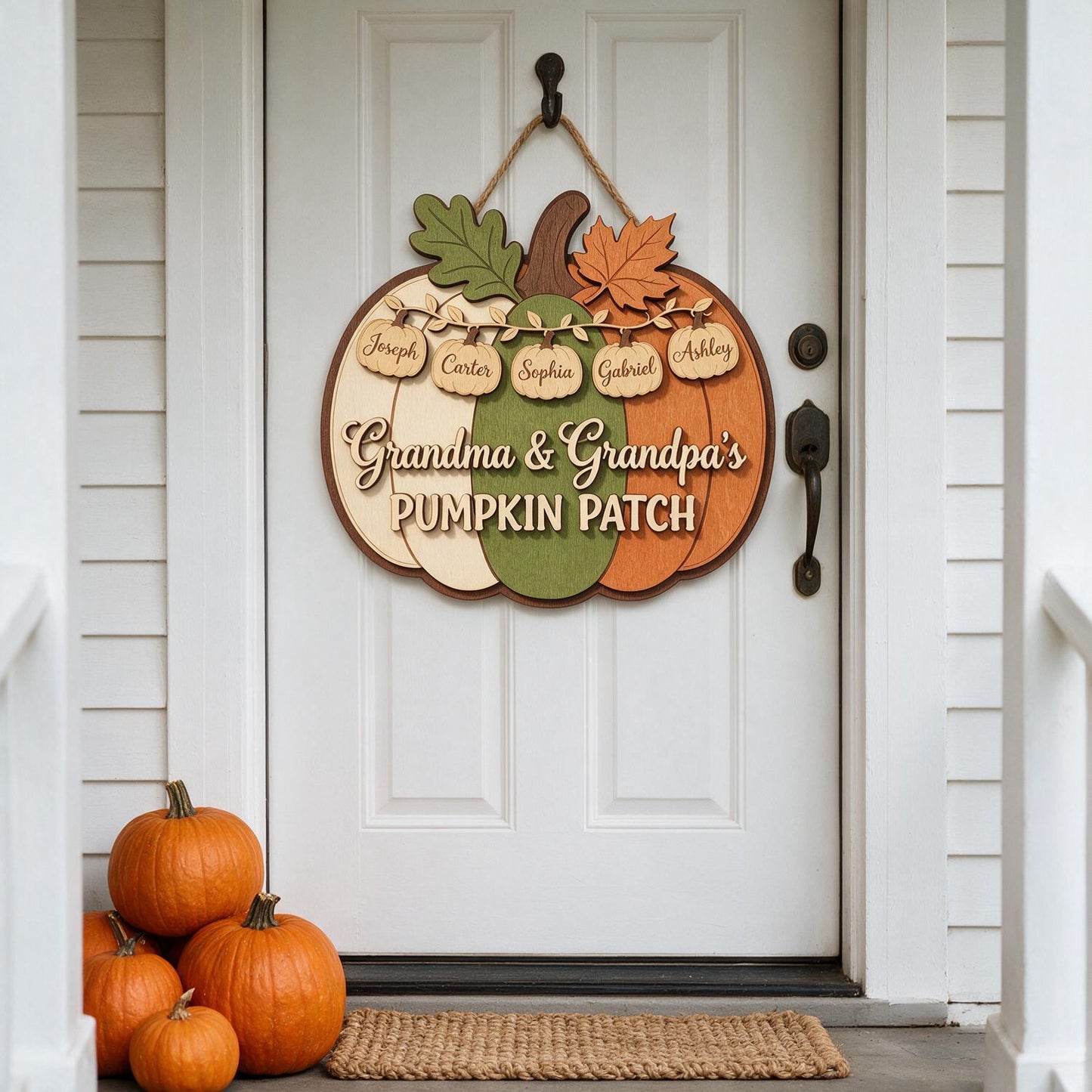 Grandma & Grandpa's Pumpkin Patch Personalized Wood Sign - Custom Grandkids Names Fall Decor Gift