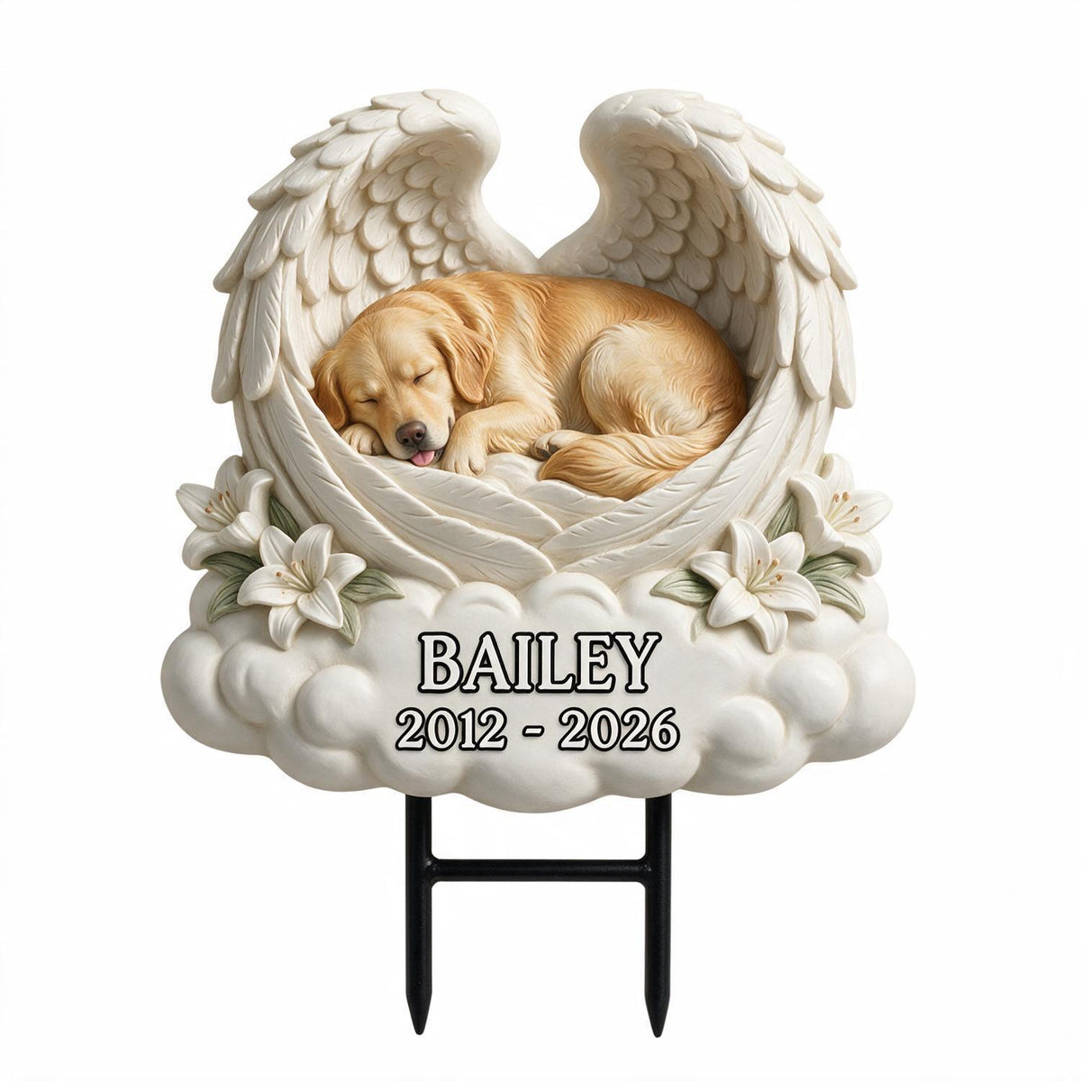 Personalisierte schlafende Golden Retriever Engel Flügel Gedenkschild, Haustier Trauergeschenk